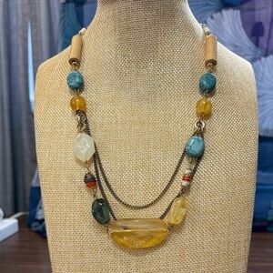 Avenue Acrylic Multicolor Beaded Necklace with Gold Tone Chains